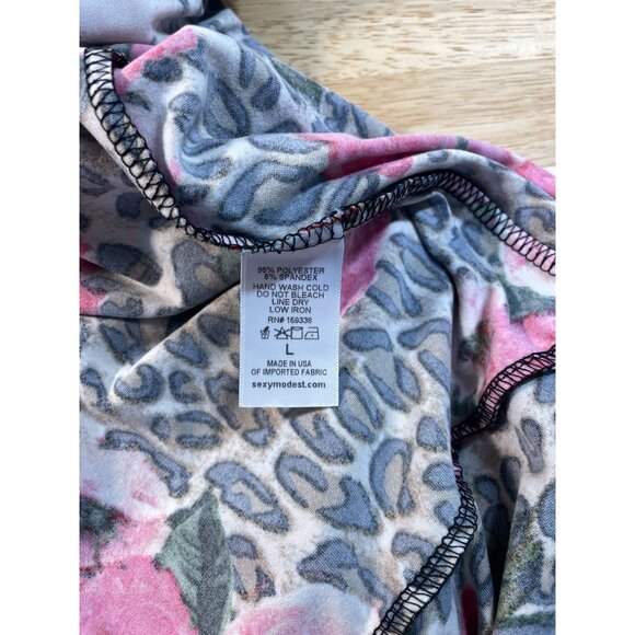 Brigette Brianna Floral Animal Print Robe Women L? Ruffle Sleeve Hem USA - Picture 8 of 8